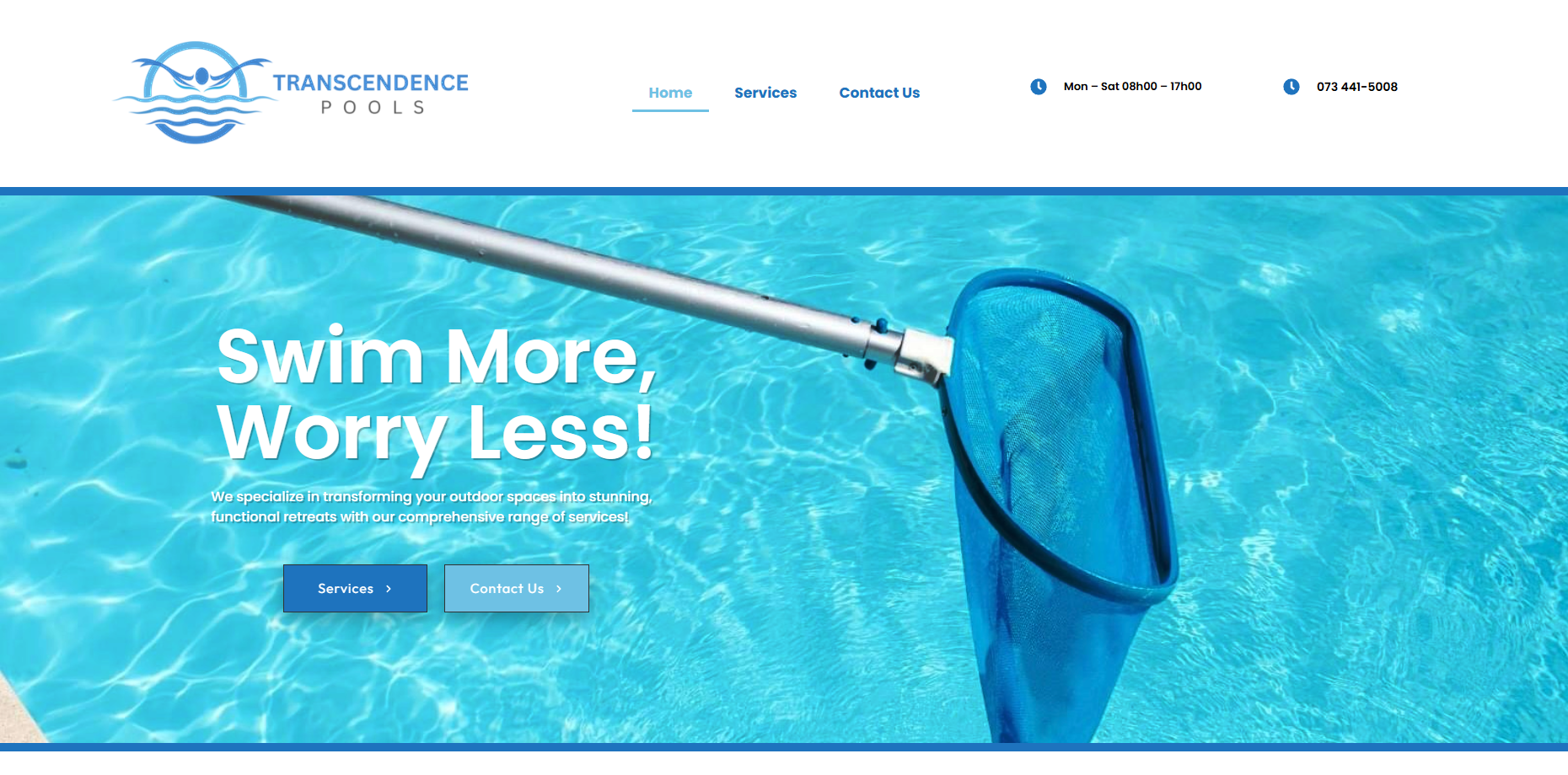 Transcendence Pools website preview